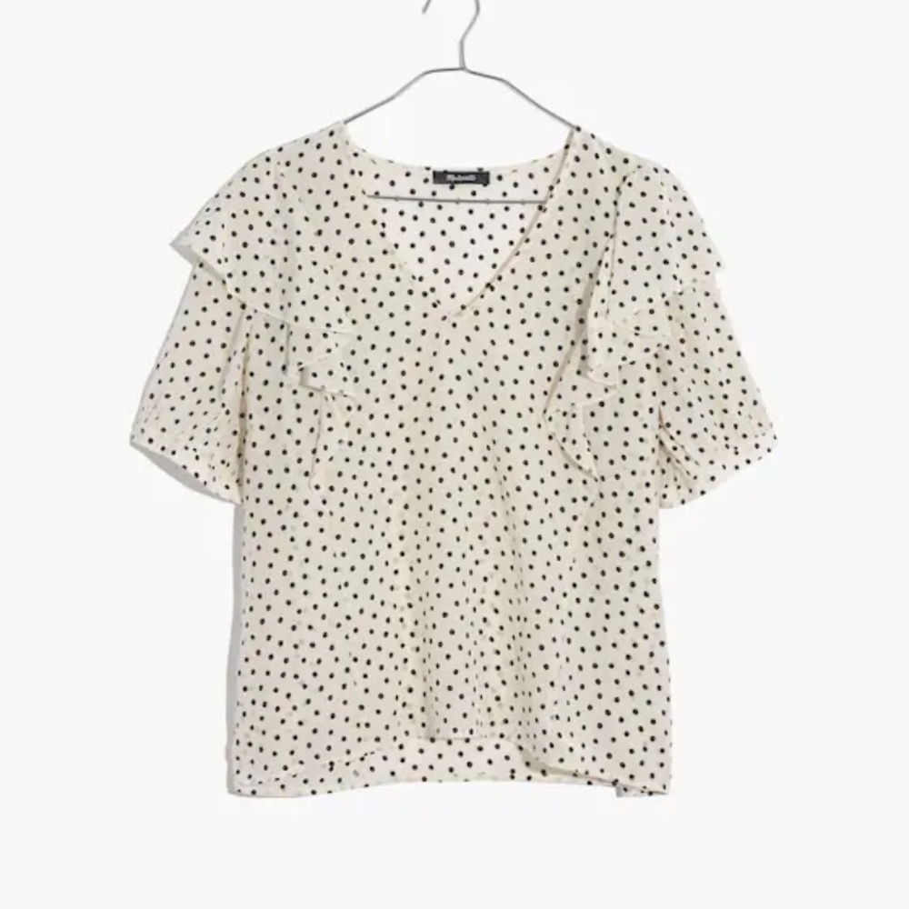 Madewell silk v neck shirt with polka dots size xxs